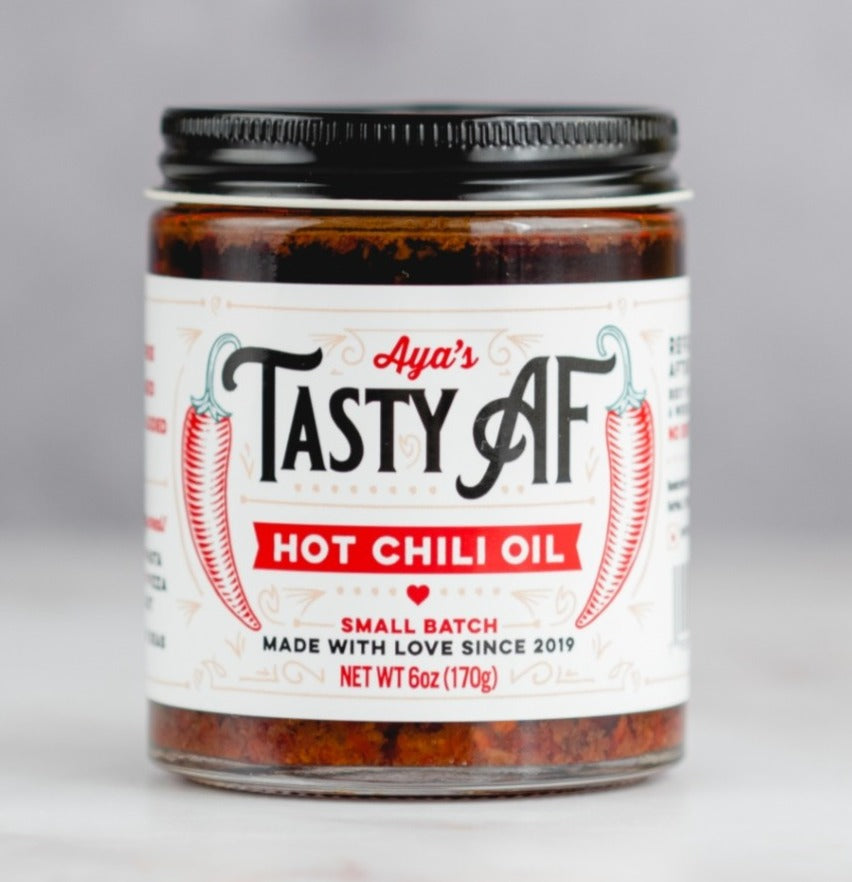 Tasty AF Hot Chili Oil jar